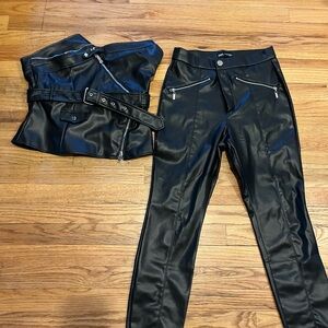 Black Faux Leather Jacket and Pants Set